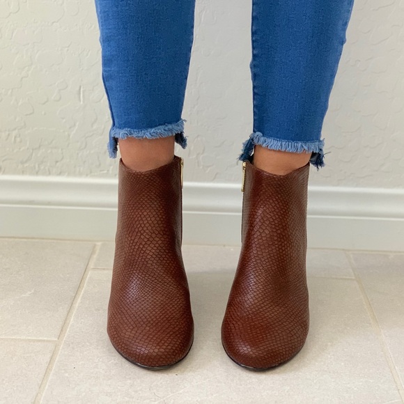 cognac block heel booties